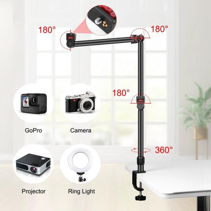 PULUZ Overhead Desk Mount for Video Calls and Meetings - adjustable clamp arm for GoPro, camera, projector or ring light, 180°/360° rotation