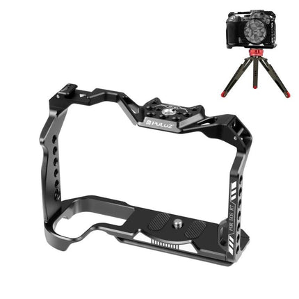 PULUZ Metal Camera Cage for Canon EOS R7 Stabilization Rig, black aluminum video cage with multiple mounting points