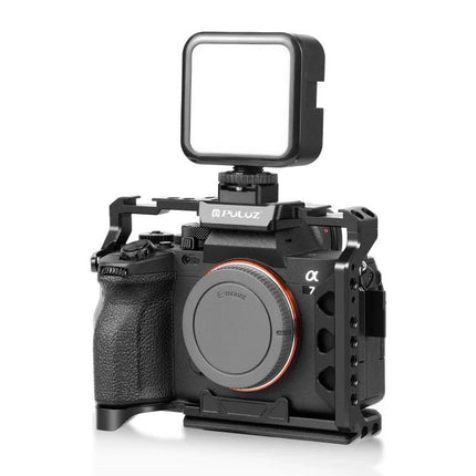 PULUZ Cold Shoe Mount Adapter for Camera Accessories and Lights mounted on mirrorless camera with LED light attached