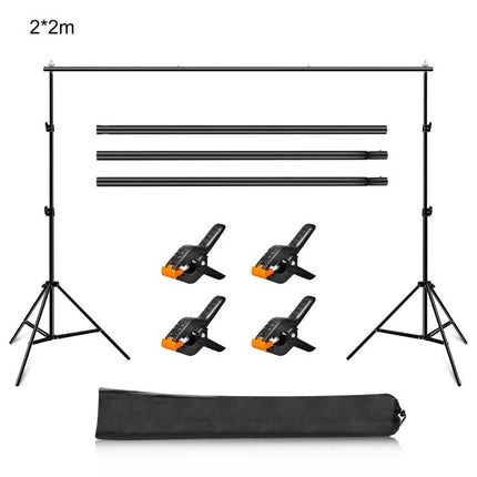 Photo Studio Background Support Stand for 2m Backdrops with adjustable stands, crossbars, clamps and carry bag for photography and events