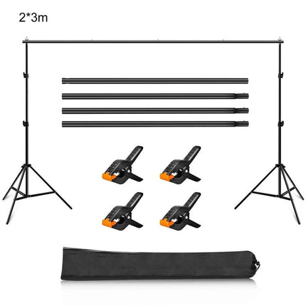 Photo Studio Background Support Stand with 2x3m Crossbar, lightweight metal frame with crossbar, clamps and carrying bag for event backdrops