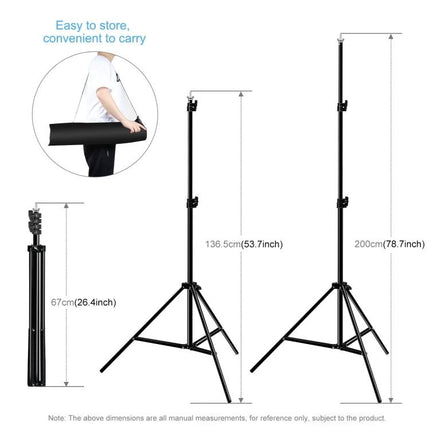 Photo Studio Background Support Stand with 2x3m Crossbar lightweight metal adjustable tripod height diagram for events and portable carry