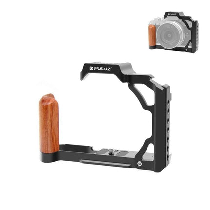 PULUZ Wooden Handle Camera Cage for Stable Videography - aluminum alloy cage with wooden handle for vlogs and accessory mounts