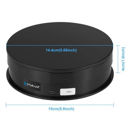 PULUZ 15cm Adjustable Speed Rotating Display Turntable Stand showing 150x40mm black ABS rotating display supporting up to 3kg