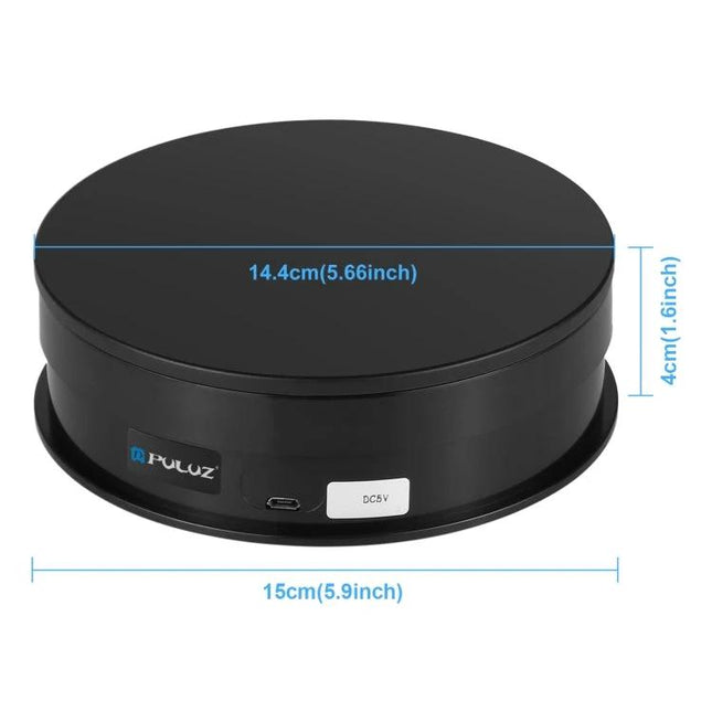 PULUZ 15cm Adjustable Speed Rotating Display Turntable Stand showing 150x40mm black ABS rotating display supporting up to 3kg
