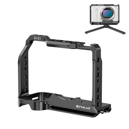 PULUZ Aluminum Alloy Camera Cage for Video Stabilization - black cage for Sony ZV-E1 with accessory mounting and ergonomic base