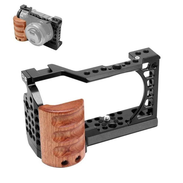 PULUZ Camera Stabilizer Rig for Sony A6400 and A6300 Series aluminum alloy cage with rosewood handle for handheld vlogging and action shooting