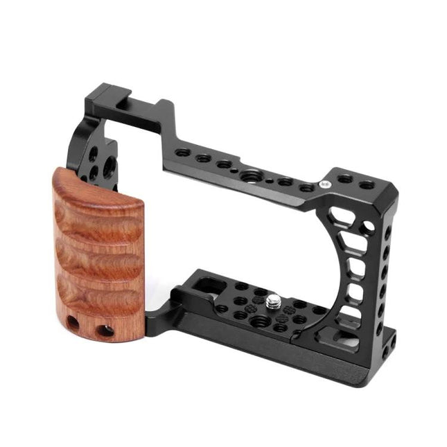 PULUZ Camera Stabilizer Rig for Sony A6400 and A6300 Series — aluminum alloy cage with rosewood handle for handheld video shooting