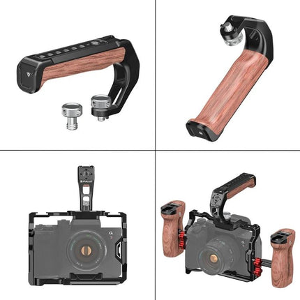 PULUZ Wooden Top Handle with Cold Shoe Mount for Camera Use - rosewood aluminum top handle with cold shoe for monitors mics
