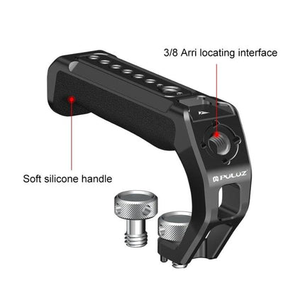 PULUZ Top Handle for Mirrorless Camera Stabilization with Cold Shoe Mount, aluminum alloy handle with soft silicone grip and 3/8 Arri interface