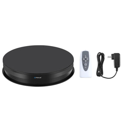 PULUZ 30cm Adjustable Rotating Display Stand for Showcasing Items black turntable with remote and power adapter
