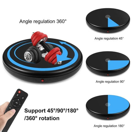 PULUZ 45cm Remote Control Rotating Display Stand for Showcasing Items - black electric turntable with remote showing 45°/90°/180°/360° angle regulation