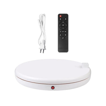 PULUZ White 45cm Rotating Display Stand for Showcasing Items with remote and power cord, white 360° electric turntable for products
