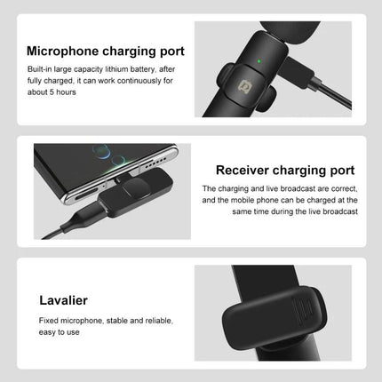 PULUZ Clip-On Microphone for Everyday Video Chats and Recordings - lavalier mic with receiver charging port and microphone charging port