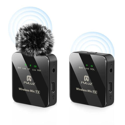 PULUZ Wireless Lavalier Microphone for Daily Video Recordings compact wireless transmitter and receiver set with wind muff for clear vlog audio