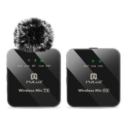 PULUZ Wireless Lavalier Microphone for Daily Video Recordings - compact wireless mic transmitter and receiver set with windscreen for vlogs and interviews