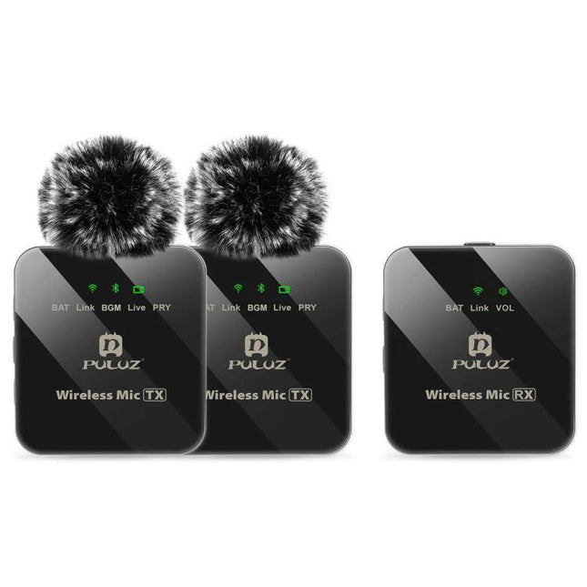 PULUZ Wireless Lavalier Microphone for Daily Video Recordings - dual wireless lav mics with wind muffs and receiver, ideal for vlogs and interviews