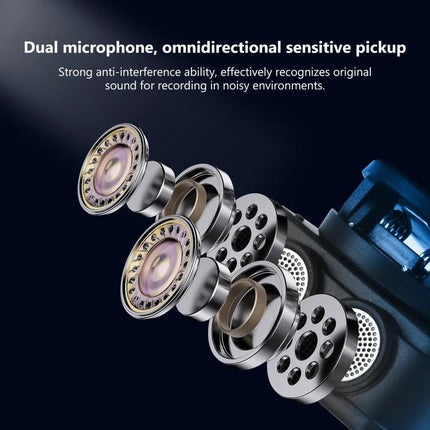PULUZ Lavalier Microphone for Daily Video Chats and Recordings showing exploded dual omnidirectional mic capsule parts and anti-interference design
