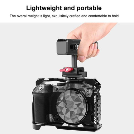PULUZ Camera Top Handle Grip for Stable Handheld Shooting with Cages showing lightweight sliding top handle mounted on camera cage