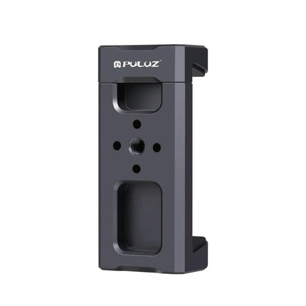 PULUZ Aluminum Alloy Phone Clamp Holder with Cold Shoe Mount – compact dark gray phone clamp with cold shoe and tripod mounting holes