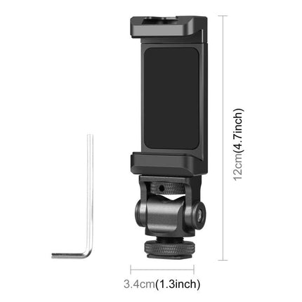 PULUZ Aluminum Alloy Phone Holder for Tripods with Accessory Mount compact phone clamp with cold shoe and 1/4" screw for steady vlogging