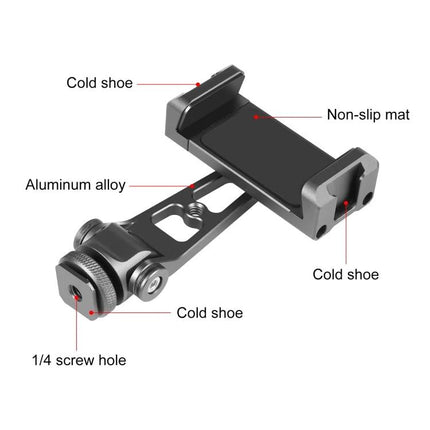 PULUZ Z-axis Phone Clamp with 360 Rotation for Versatile Mounting - aluminum alloy phone holder with non-slip mat, cold shoe and 1/4 screw hole