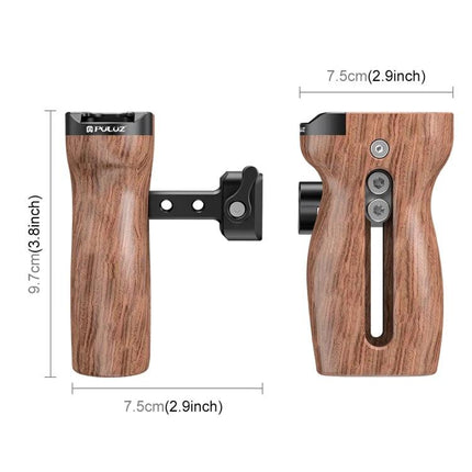 PULUZ Wooden Camera Handle with Quick Release Mount ergonomic wooden side grip for handheld photography and videography, 7.5cm x 9.7cm
