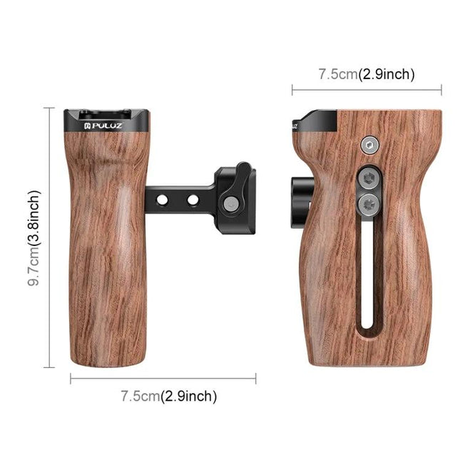 PULUZ Wooden Camera Handle with Quick Release Mount ergonomic wooden side grip for handheld photography and videography, 7.5cm x 9.7cm