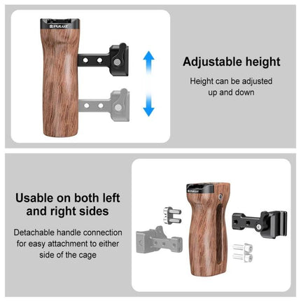 PULUZ Wooden Camera Handle with Quick Release Mount ergonomic wooden grip with adjustable height and detachable left/right mount for stable handheld shooting