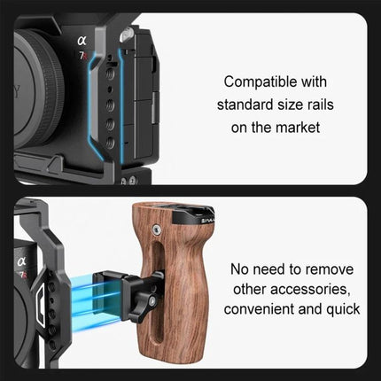 PULUZ Wooden Camera Handle with Quick Release Mount ergonomic wooden grip attaches to standard rails for stable handheld filming