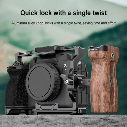 PULUZ Wooden Camera Handle with Quick Release Mount ergonomic wooden grip for handheld videography and stable outdoor shooting
