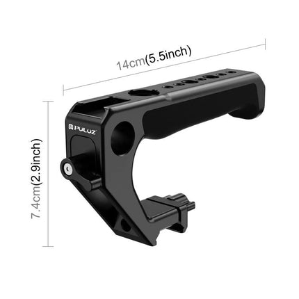 PULUZ Quick Release Top Handle with Cold Shoe for Camera Gear - black aluminum top handle with measurements for handheld shooting