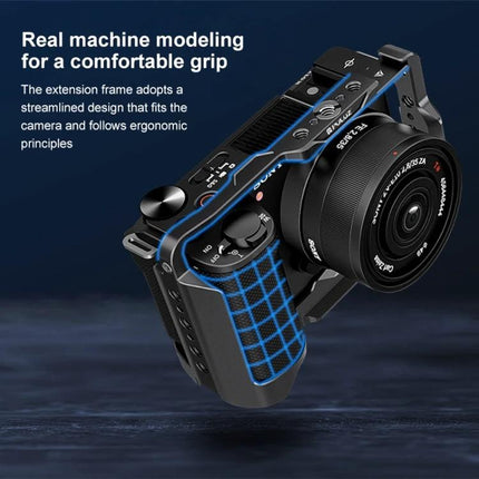 PULUZ Metal Camera Cage for Sony ZV-E10 II Stabilization with ergonomic grip and accessory mounts for vlogging and stable video recording