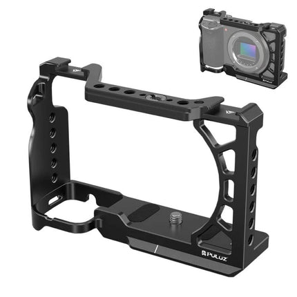 PULUZ Metal Camera Cage for Sony Mirrorless Cameras Expansion Rig - black aluminum camera cage with top handle and multiple accessory mounting points