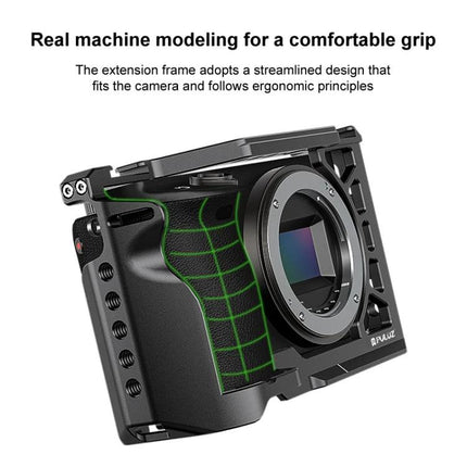 PULUZ Metal Camera Cage for Sony Mirrorless Cameras Expansion Rig ergonomic metal cage with textured grip and accessory mounting