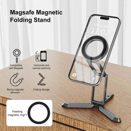 MagSafe Desktop Magnetic Foldable Phone Holder for Live Streaming on desk showing adjustable magnetic stand for live streaming and video calls
