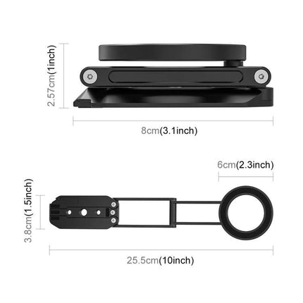 MagSafe Desktop Magnetic Foldable Phone Holder for Live Streaming showing compact folded dimensions and magnetic ring mount