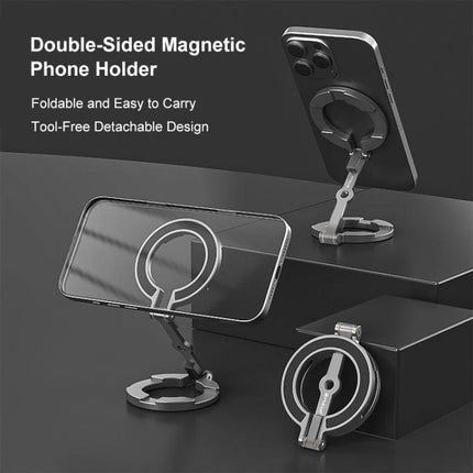 MagSafe Dual-Head Magnetic Folding Phone Holder for Hands-Free Use - foldable MagSafe phone stand showing portrait and landscape positions
