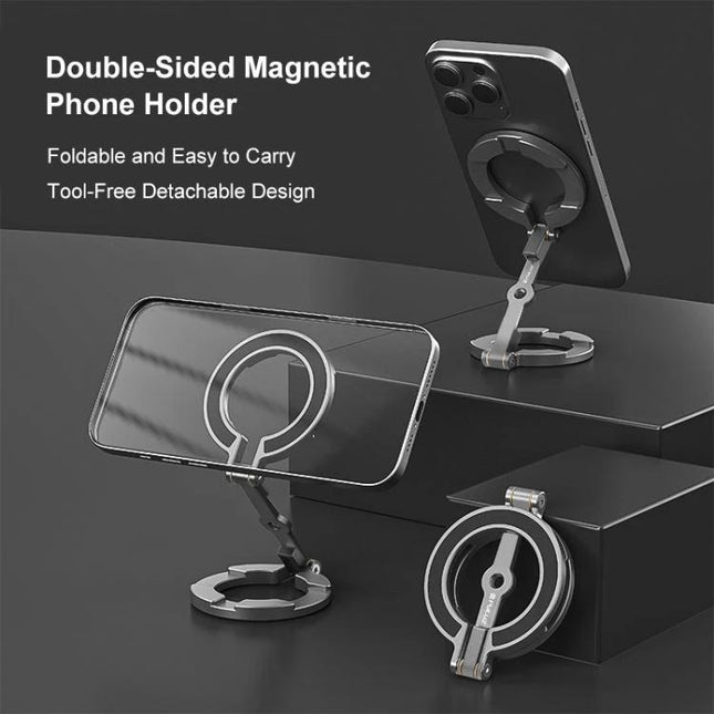 MagSafe Dual-Head Magnetic Folding Phone Holder for Hands-Free Use - foldable MagSafe phone stand showing portrait and landscape positions
