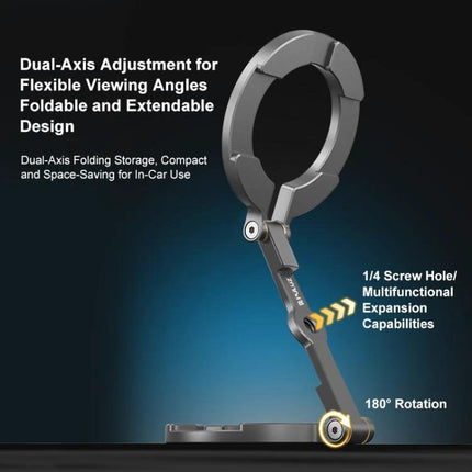 MagSafe Dual-Head Magnetic Folding Phone Holder for Hands-Free Use showing dual-axis adjustable, foldable arm with 180° rotation and 1/4 screw hole