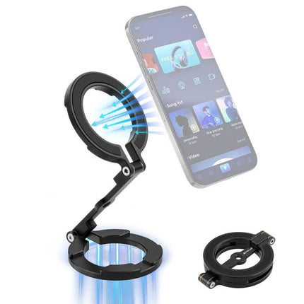 MagSafe Dual-Head Magnetic Folding Phone Holder for Hands-Free Use showing adjustable hinges and secure MagSafe attachment