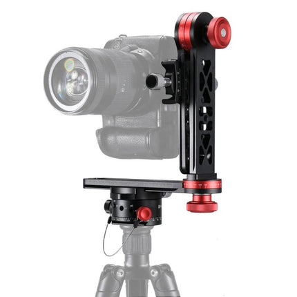 PULUZ Panoramic Aluminum Ball Head Kit for Photography mounted on tripod showing red and black CNC aluminum panoramic head