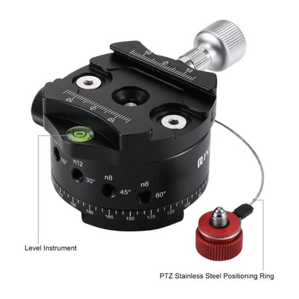 PULUZ Panoramic Aluminum Ball Head Kit for Photography – black CNC aluminum panoramic ball head with level bubble and red stainless positioning ring