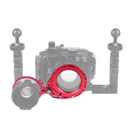PULUZ 67mm Aluminum Adapter for DSLR Underwater Housing red corrosion‑resistant mount for secure macro lens attachment during dives
