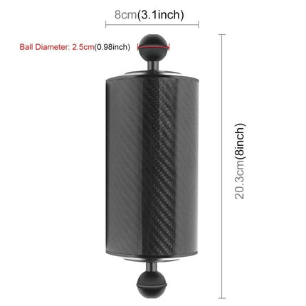 PULUZ Carbon Fiber Floating Arm for Underwater Photography — carbon fiber buoyant arm 20.3cm with dual ball mounts for dive camera rigs