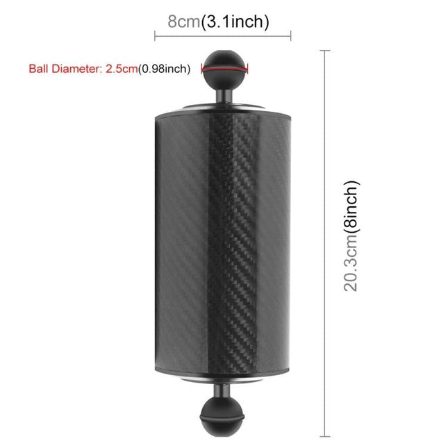 PULUZ Carbon Fiber Floating Arm for Underwater Photography — carbon fiber buoyant arm 20.3cm with dual ball mounts for dive camera rigs