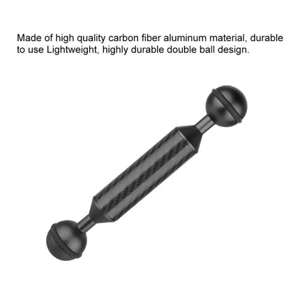 PULUZ 5-Inch Carbon Fiber Floating Arm for Underwater Use shown with carbon fiber body and double ball joints for diving camera mounting