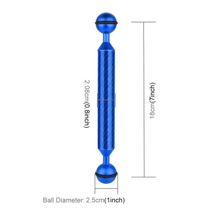 PULUZ 7 Inch Carbon Fiber Floating Arm for Camera Mounting blue carbon fiber double ball arm with measurements for underwater photography