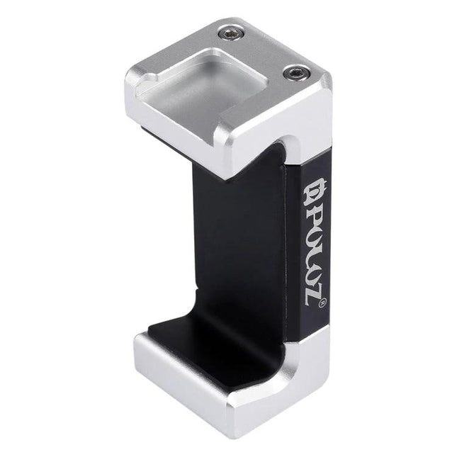 PULUZ Universal Aluminum Phone Clamp Holder with Cold Shoe Mount silver and black phone clamp for tripod and vlogging