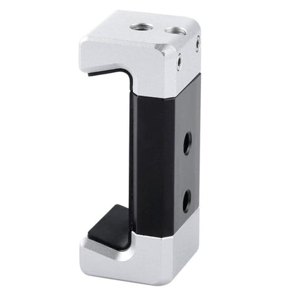 PULUZ Universal Aluminum Phone Clamp Holder with Cold Shoe Mount securing smartphone on tripod or selfie stick for steady vlogging shots